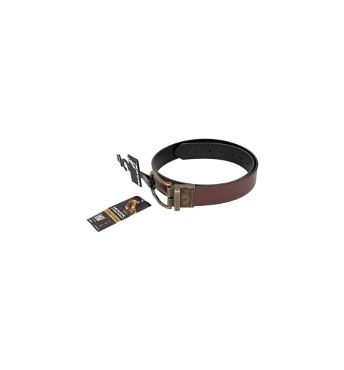 BROWN AND BLACK REVERSIBLE MACK LOGO BELT