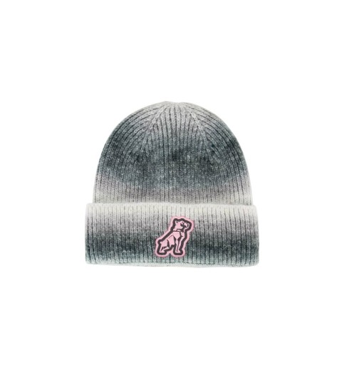 Grey Marbled Knit Cap with Pink Bulldog