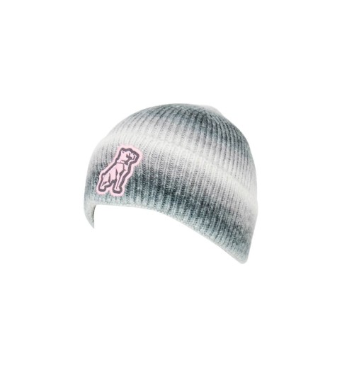 Grey Marbled Knit Cap with Pink Bulldog Grey Marbled Knit Cap with Pink Bulldog