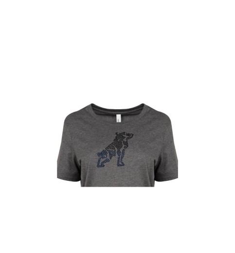 Ladies Deep Heather Grey Sequin Bulldog T-shirt