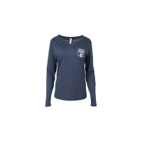 Ladies Spring Navy Long Sleeve Notch Neck Shirt