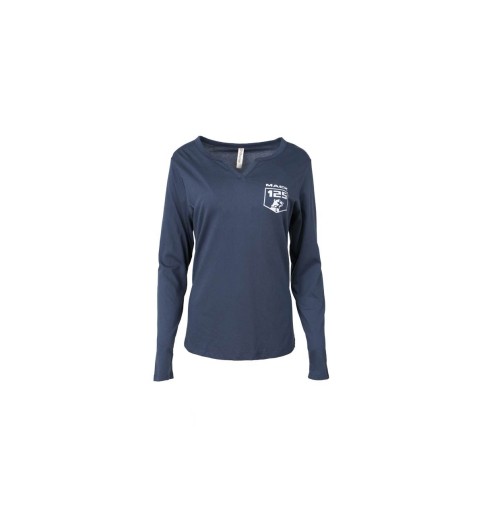 Ladies Spring Navy Long Sleeve Notch Neck Shirt