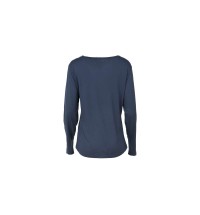 Ladies Spring Navy Long Sleeve Notch Neck Shirt