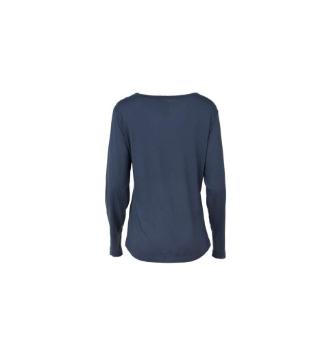 Ladies Spring Navy Long Sleeve Notch Neck Shirt