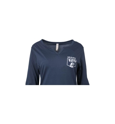 Ladies Spring Navy Long Sleeve Notch Neck Shirt