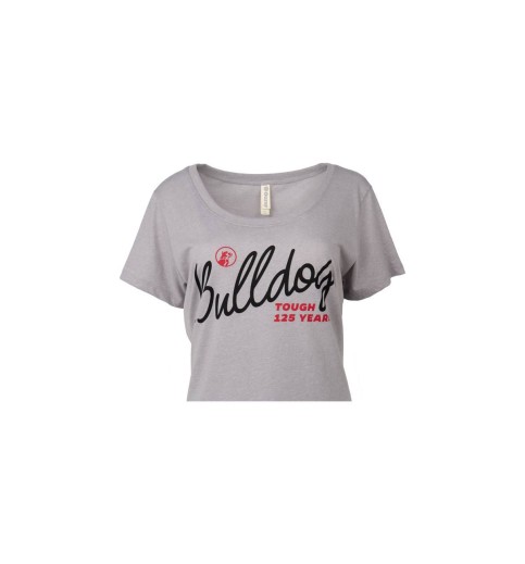 Cursive Bulldog Tough Grey Scoop Neck T-shirt Cursive Bulldog Tough Grey Scoop Neck T-shirt