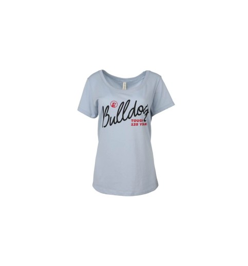 Cursive Bulldog Tough Blue Fog Scoop Neck T-shirt